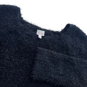 Mudd Junior XL Black Fuzzy Cozy Knit Cropped Long Sleeve Sweater Y2K Grunge Rock